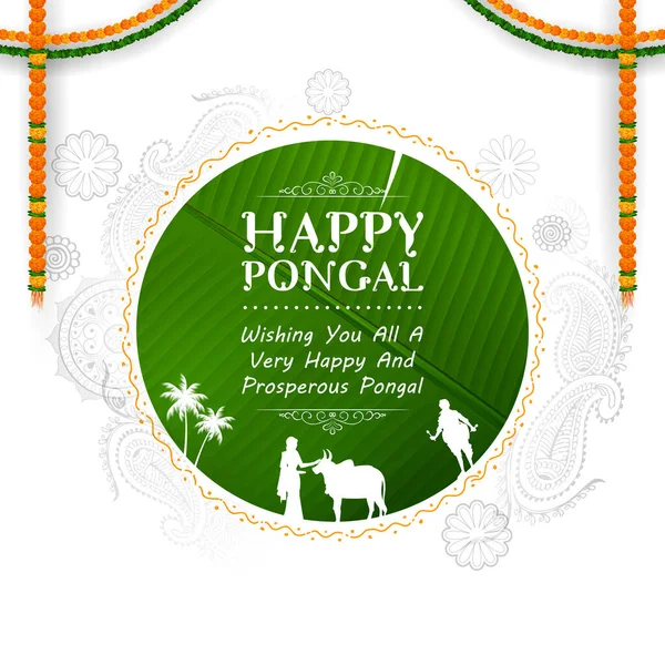 Ilustración Feliz Fiesta Pongal Fiesta Vendimia Tamil Nadu Sur India — Vector de stock