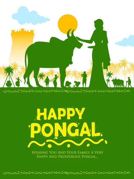 Illustration Happy Pongal Holiday Harvest Festival Tamil Nadu South India — Stock Vector