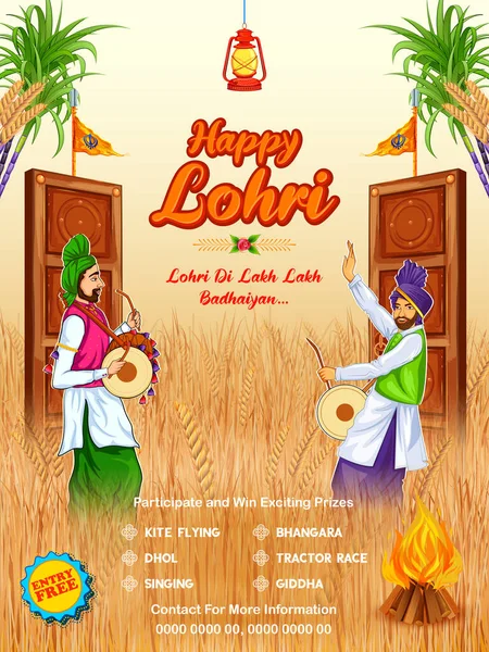 Ilustración Feliz Fondo Vacaciones Lohri Para Festival Punjabi — Vector de stock