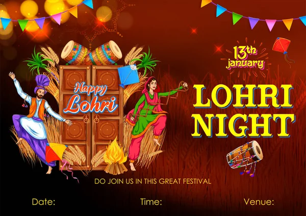 Ilustración Feliz Fondo Vacaciones Lohri Para Festival Punjabi — Archivo Imágenes Vectoriales