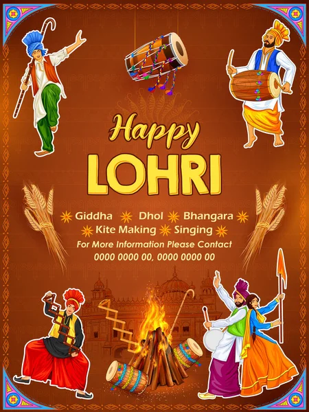 Ilustrace Happy Lohri Prázdninového Zázemí Pro Festival Punjabi — Stockový vektor