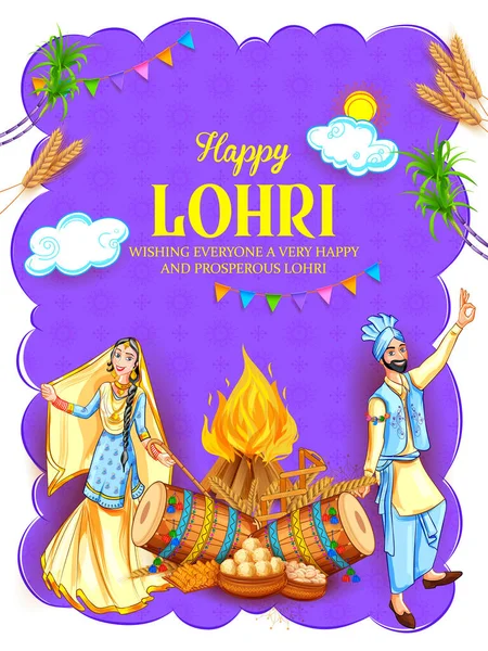 Ilustrace Happy Lohri Prázdninového Zázemí Pro Festival Punjabi — Stockový vektor