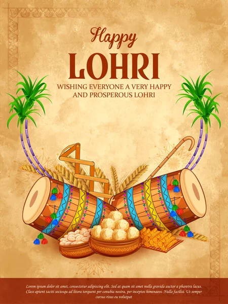 Illustrazione Sfondo Felice Vacanza Lohri Festival Punjabi — Vettoriale Stock