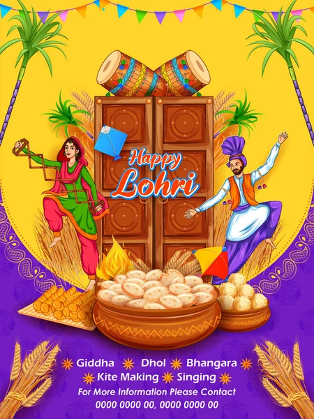Happy Lohri fond de vacances pour le festival Punjabi — Image vectorielle