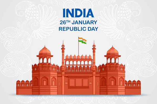 Illustration Famous Indian Monument Red Fort 26Th January Happy Republic — Stock Vector