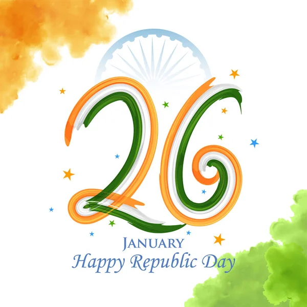 Illustration Tricolor Banner Indian Flag 26Th January Happy Republic Day — Stock Vector