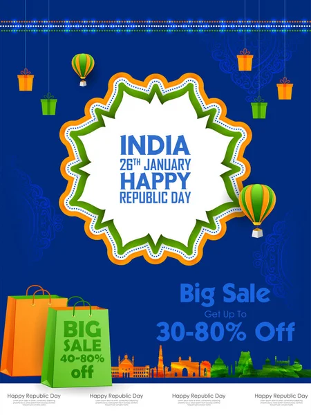 Illustration Pour Janvier Bannière Vente Happy Republic Day India Avec — Image vectorielle