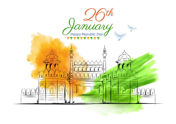 Illustration Famous Indian Monument Red Fort Happy Republic Day India — Stock Vector