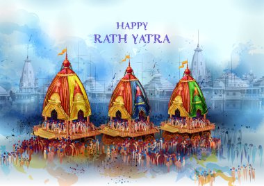 illustration of Lord Jagannath, Balabhadra and Subhadra on annual Rathayatra in Odisha festival background clipart