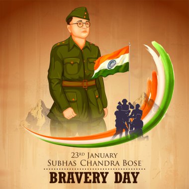 Hindistan 'ın 23 Ocak tarihli Ulus Kahramanı ve Özgürlük Savaşçısı Subhash Chandra Bose Pride ile ilgili bir tasviri.