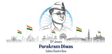 Hindistan 'ın 23 Ocak tarihli Ulus Kahramanı ve Özgürlük Savaşçısı Subhash Chandra Bose Pride ile ilgili bir tasviri.