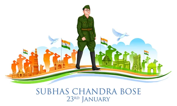 Иллюстрация Индийского Происхождения Nation Hero Freedom Fighter Subhash Chandra Bose — стоковый вектор