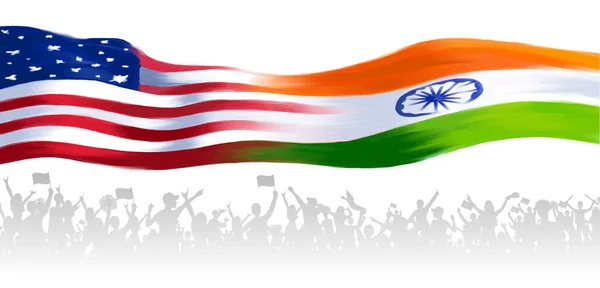 Bendera India dan Amerika Serikat menunjukkan hubungan India-Amerika. - Stok Vektor