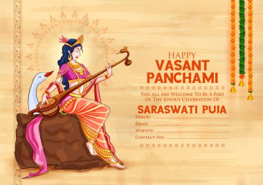 Goddess of Wisdom Saraswati for Vasant Panchami India festival background clipart