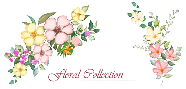 Σετ floral κλαδί με λουλούδια και πράσινα φύλλα για γάμο ανθοδέσμες, κάρτες, σχέδια. Floral ρυθμίσεις για αφίσα, ευχετήρια κάρτα ή σχέδιο πρόσκλησης — Διανυσματικό Αρχείο