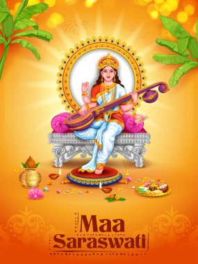 Vasant Panchami Hindistan festivali için Bilgelik Tanrıçası Saraswati 'nin resmi