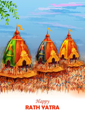 Odisha festivalinde Lord Jagannath, Balabhadra ve Subhadra 'nın yıllık Rathayatra' nın resmi