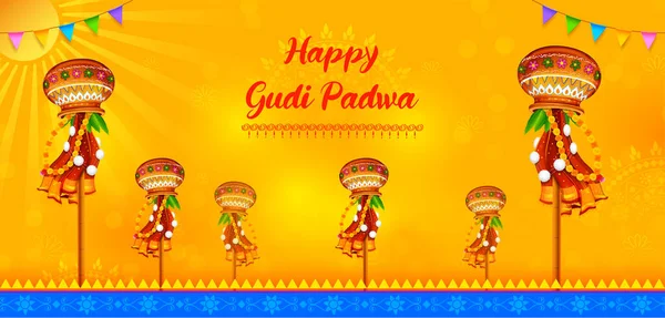 Gudi Padwa Festa lunare di Capodanno nel Maharashtra dell'India — Vettoriale Stock