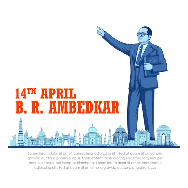 Dr. Bhimrao Ramji Ambedkar con la Constitución de la India para Ambedkar Jayanti el 14 de abril — Vector de stock