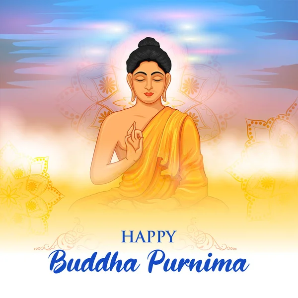 Illustrazione Buddha Signore Meditazione Festa Buddista Buddha Felice Purnima Vesak — Vettoriale Stock