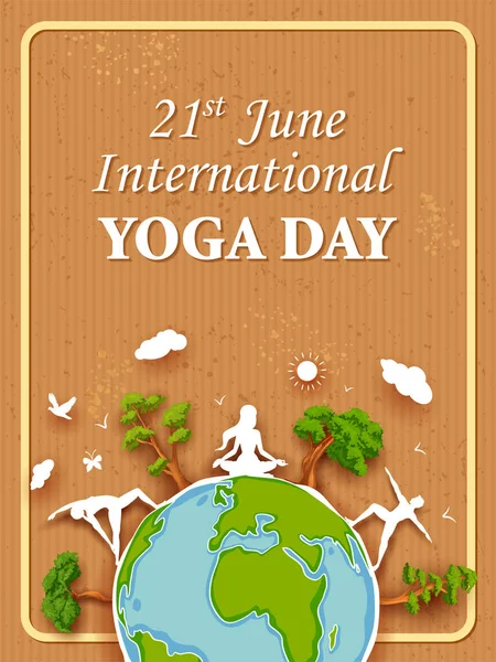 6月21日の国際ヨガの日にアーサナと瞑想の練習をする人たち — ストックベクタ