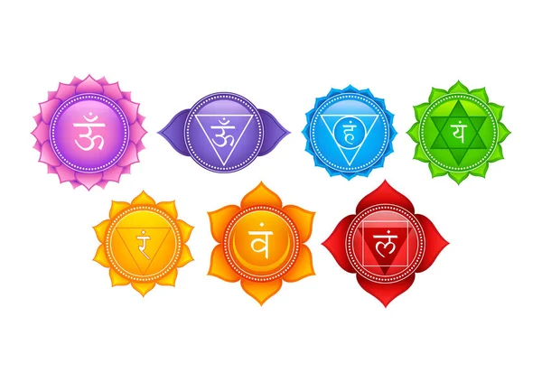 Tantra Sapta Chakra betekent zeven meditatie wiel verschillende focal points gebruikt in een verscheidenheid van oude meditatie praktijken — Stockvector