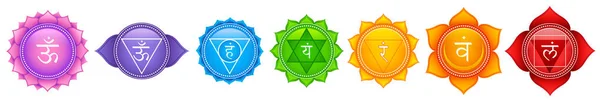 Tantra Sapta Chakra significa sette ruota di meditazione vari punti focali utilizzati in una varietà di antiche pratiche di meditazione — Vettoriale Stock