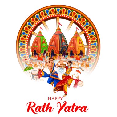 Lord Jagannath, Balabhadra ve Subhadra Odisha festivalinin arka planında geleneksel Rathayatra hakkında