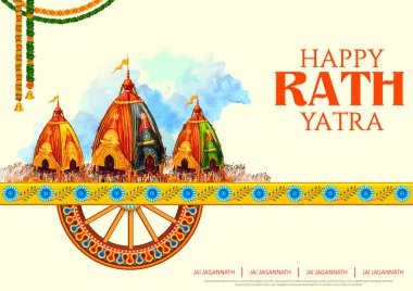 Lord Jagannath, Balabhadra ve Subhadra Odisha festivalinin arka planında geleneksel Rathayatra hakkında