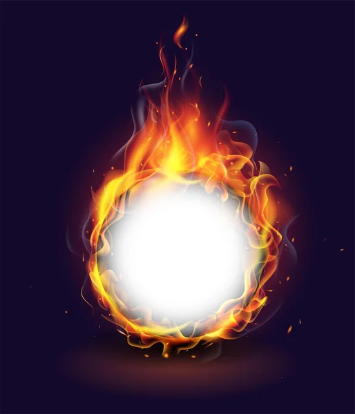 Realistic Burning Fire Flame on black background — Stock Vector