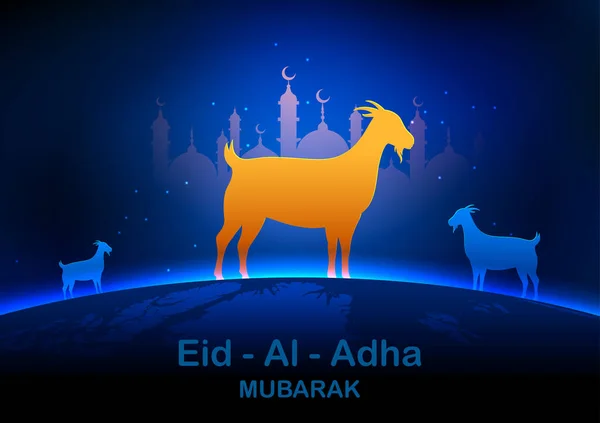 Oveja deseando Eid ul Adha feliz Bakra Id festival sagrado del Islam Muslim — Vector de stock