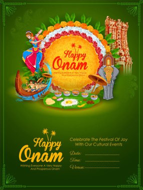 Güney Hindistan Kerala Mutlu Onam Festivali için kutlama arkaplanı
