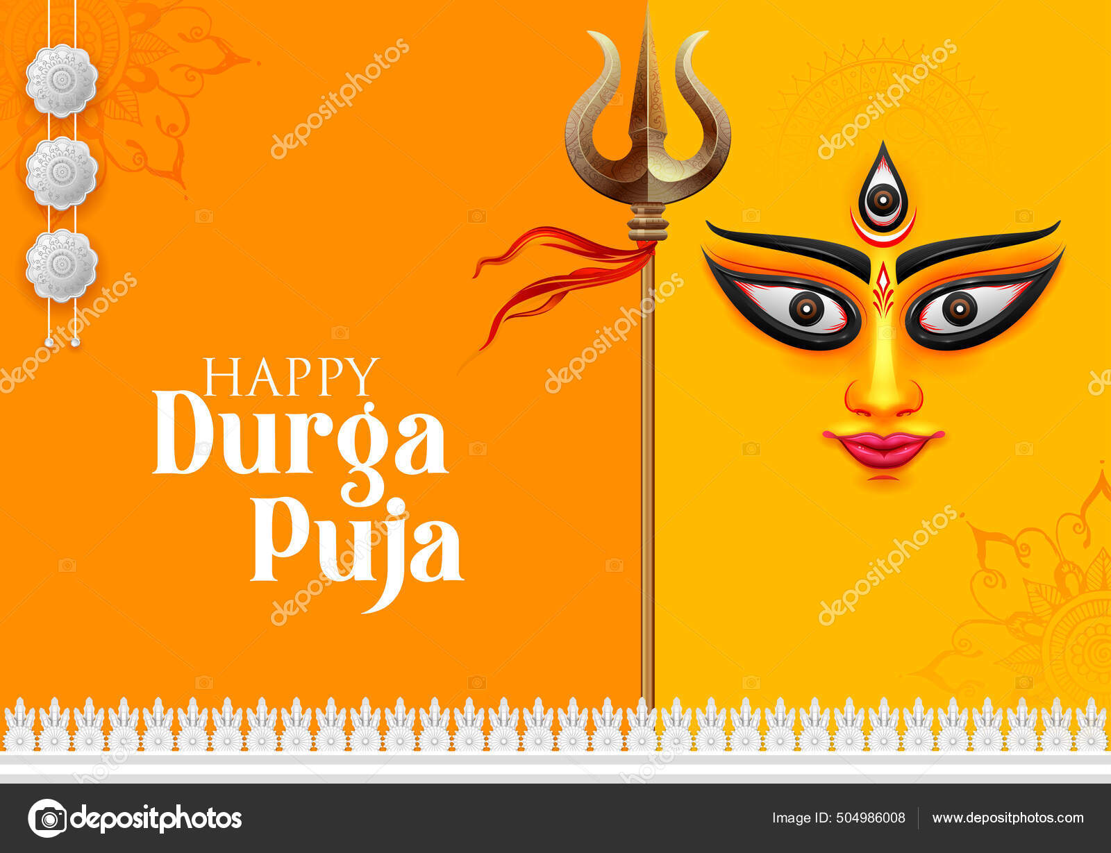 Goddess Durga Face in Happy Durga Puja Subh Navratri Indian religious  header banner background Stock Vector Image by ©vectomart #504986008