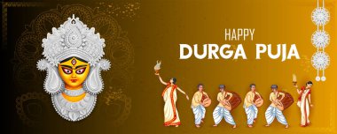 Durga Puja Subh Navratri 'deki Durga Surat Tanrıçası Dini afiş arka planı