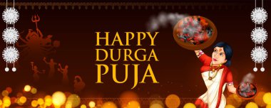 Durga Puja Subh Navratri 'deki Durga Surat Tanrıçası Dini afiş arka planı