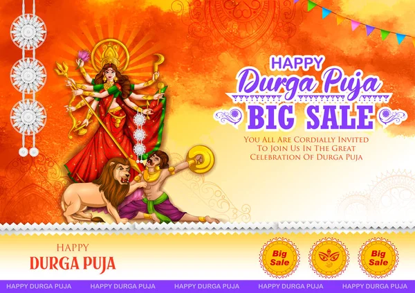 Godin Durga gezicht in Happy Durga Puja Subh Navratri Indiase religieuze header banner achtergrond — Stockvector