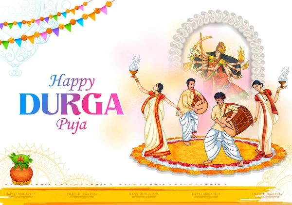 Θεά Durga Face στο Happy Durga Puja Subh Navratri ινδική θρησκευτική κεφαλίδα banner φόντο — Διανυσματικό Αρχείο