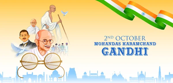 Héroe de la nación y luchador por la libertad Mahatma Gandhi popularmente conocido como Bapu para el 2 de octubre Gandhi Jayanti — Vector de stock