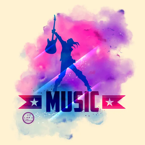 Estrella de rock con guitarra para fondo musical — Vector de stock