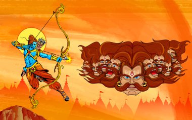 Lord Rama with bow arrow killimg Ravana clipart