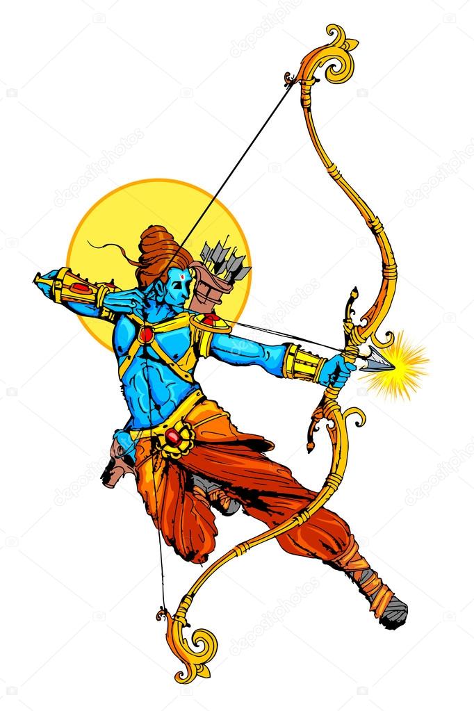 Lord Rama with bow arrow killimg Ravana