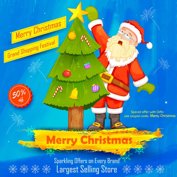 Santa Claus decorating Christmas tree — Stock Vector