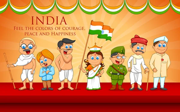 Kids in fancy dress of Indian freedom fighter — Stock Vector