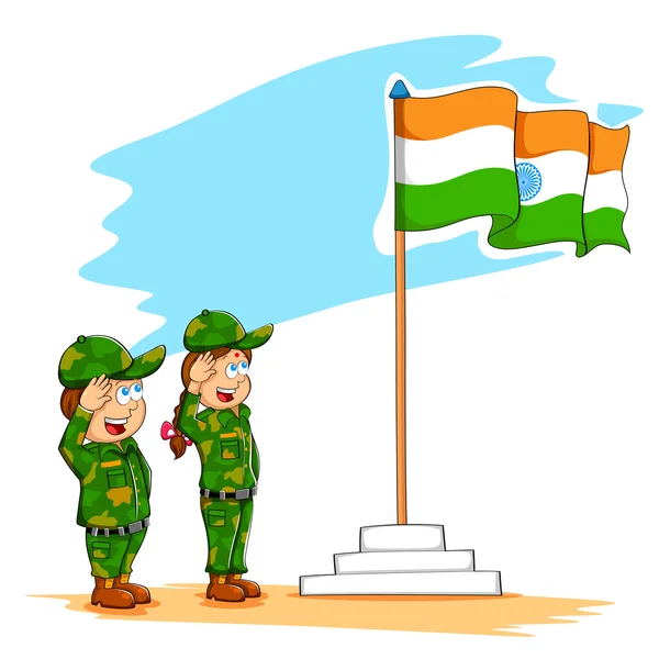 Kids saluting Indian flag — Stock Vector
