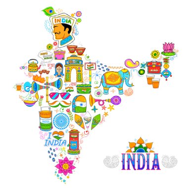 Kitsch art of India map clipart