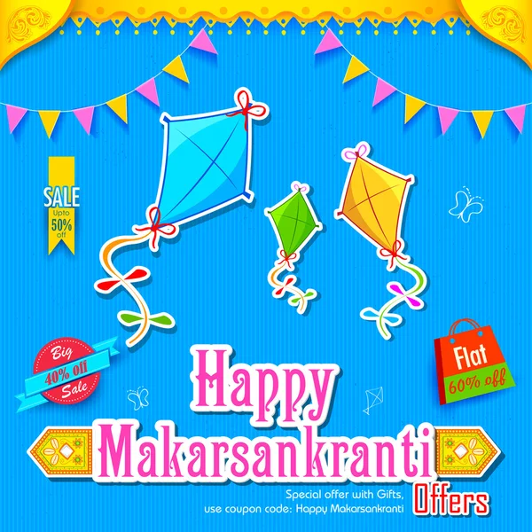Makar Sankranti wallpaper with colorful kite — Stock Vector