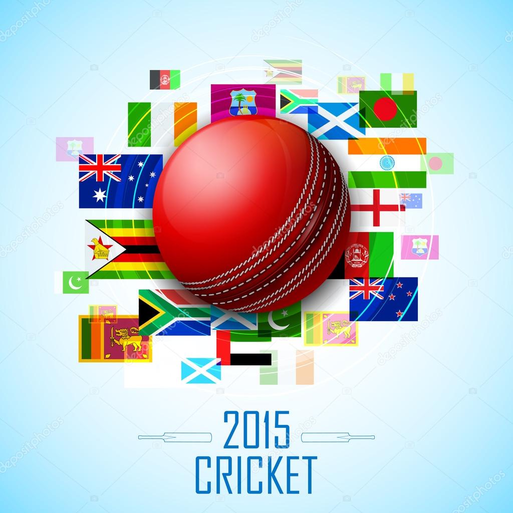 Cricket ball with different participating countries flag