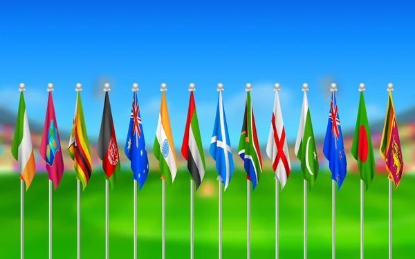 Lijst van vlaggen van deelnemende landen voor cricket 2015 — Stockvector