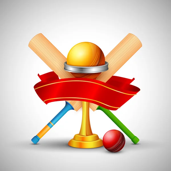 Trofeo de oro con bate de cricket — Vector de stock