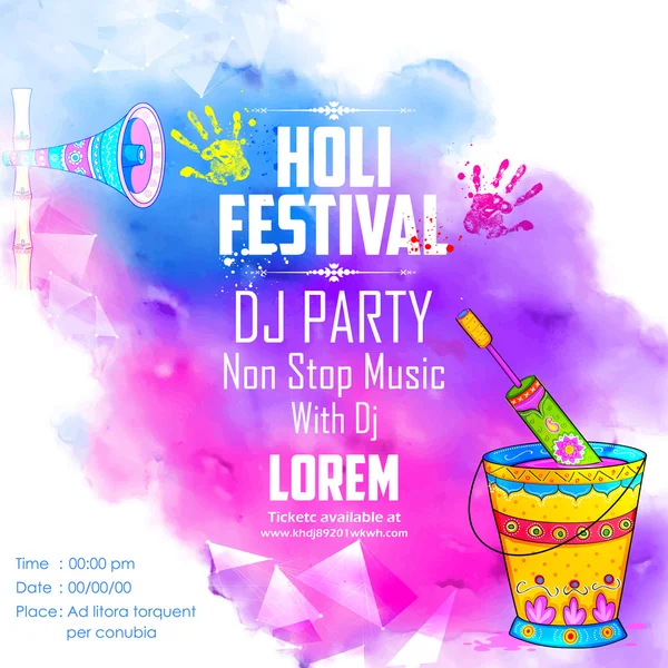 Banner de festa de DJ para celebração Holi —  Vetores de Stock